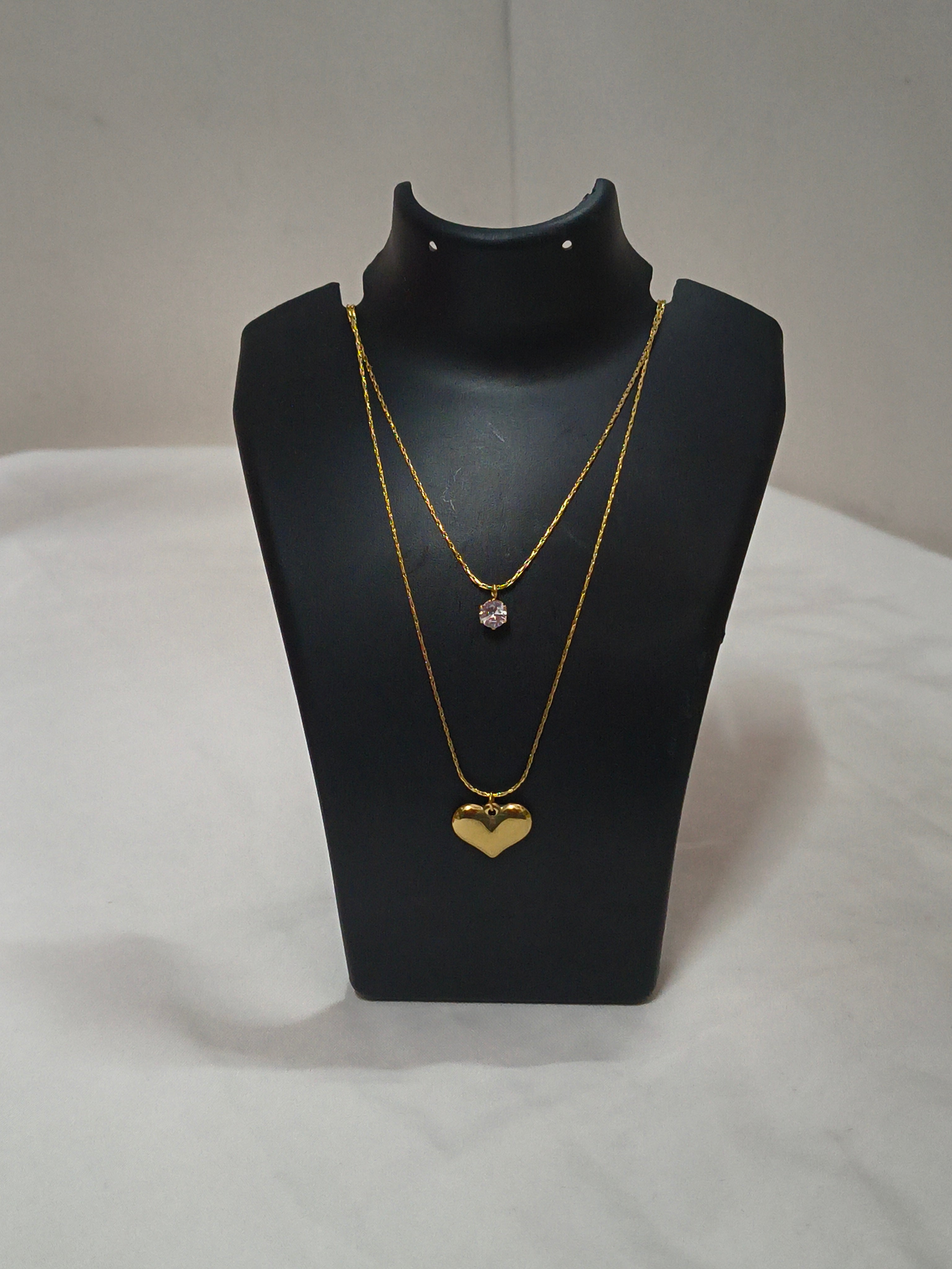 Diamond double-layered heart necklace
