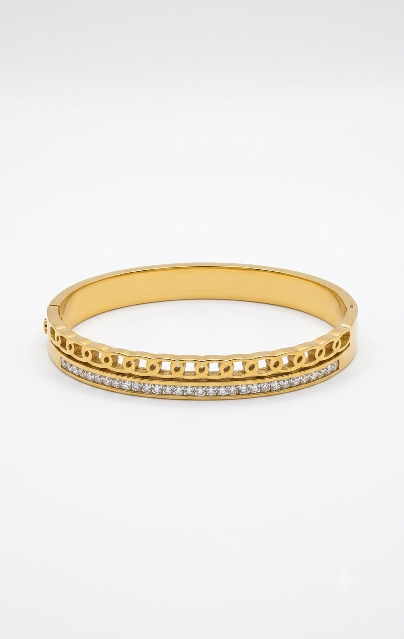 Dual-Tier Crystal Track Standard Size Kada Bracelet