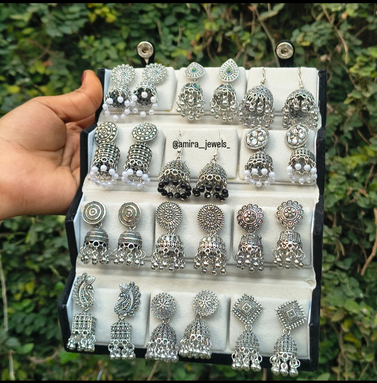12 Pair Silver Earrings Organizer Box