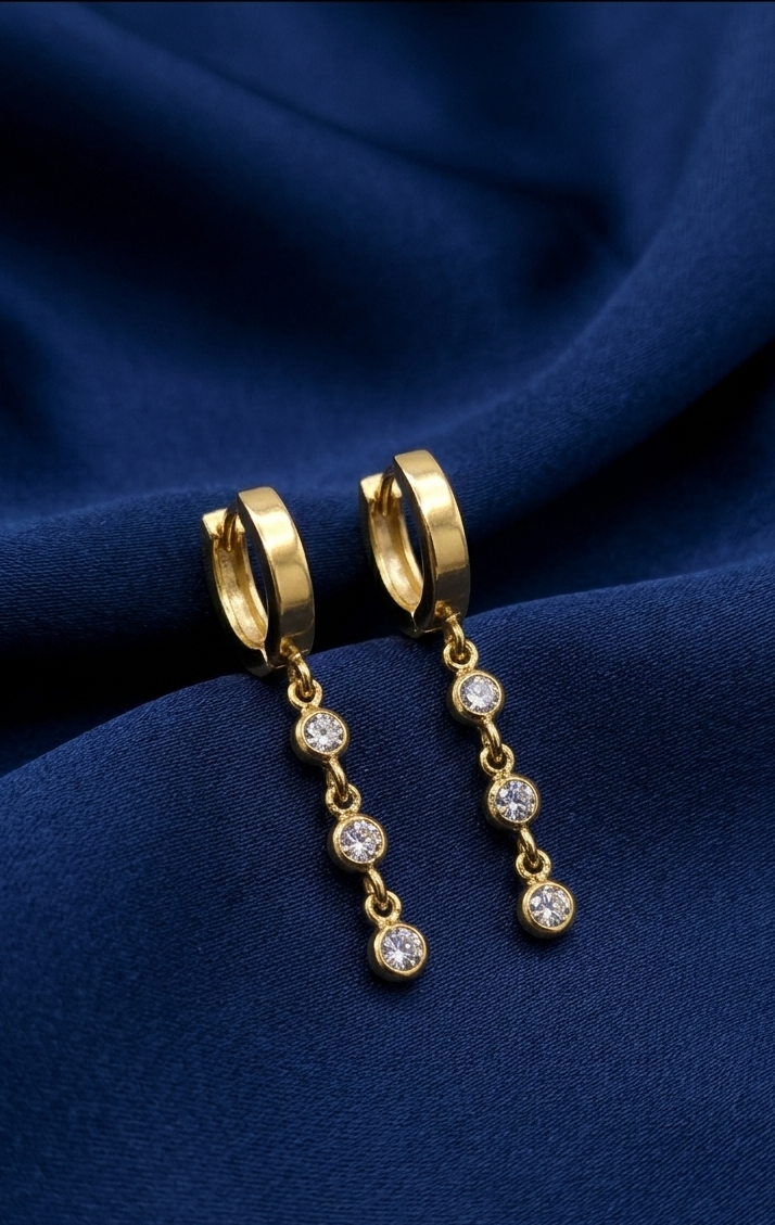 Triple Crystal Drop Huggie Earrings