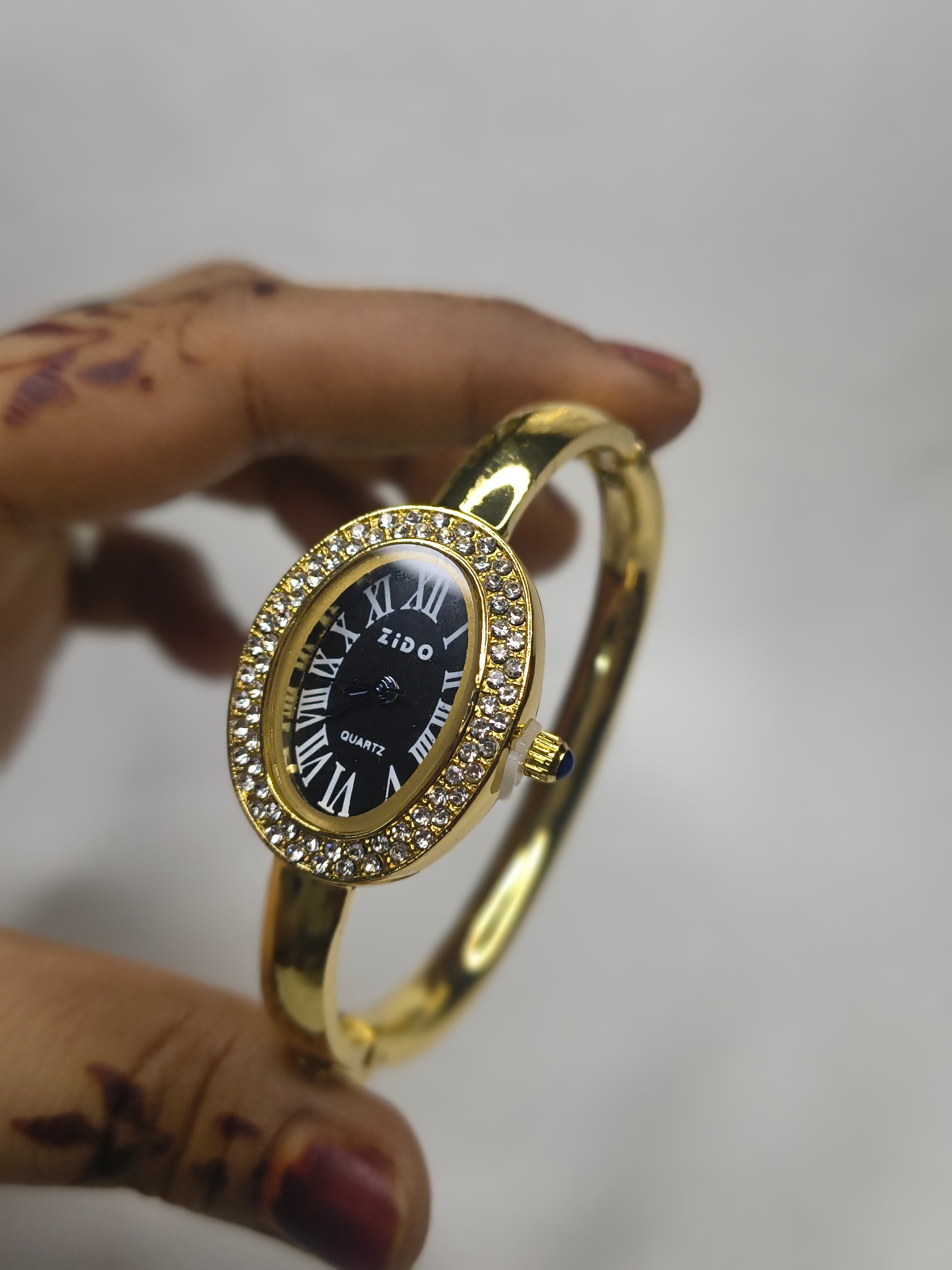 Royal Halo Crystal Watch kada  – (oval Black Dial)