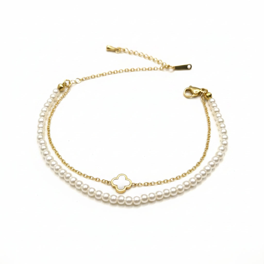 Pearl Clover Duo Bracelet ✨
