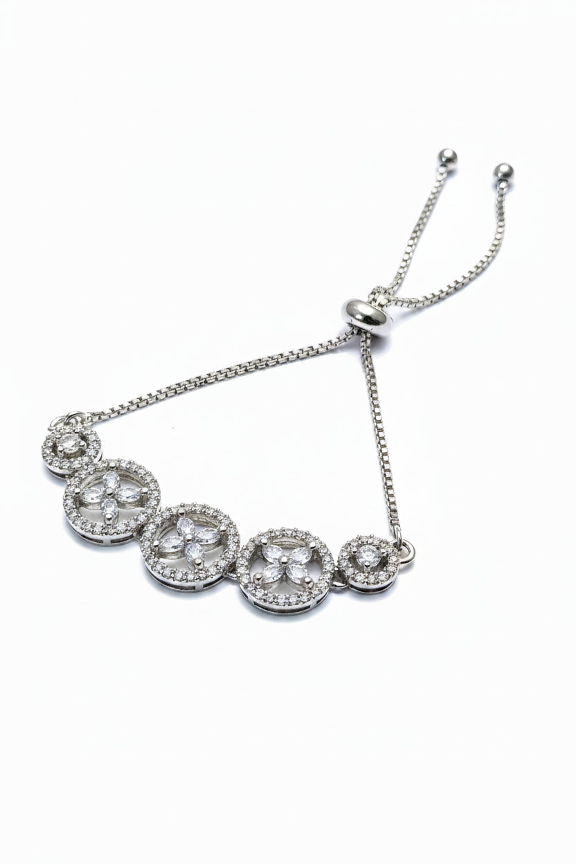 Floral Clover American Diamond Slider Bracelet