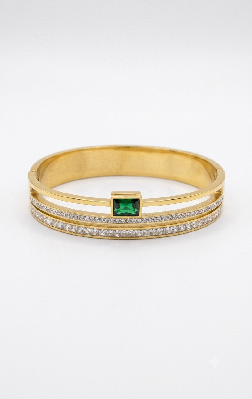 Green-Stone Statement Kada Bracelet
