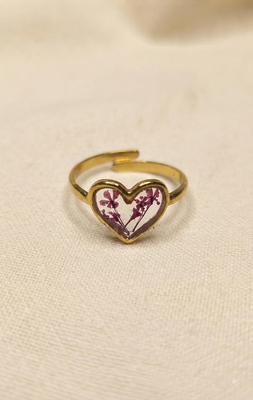 Heart Purple Floral Resin Ring (Adjustable)