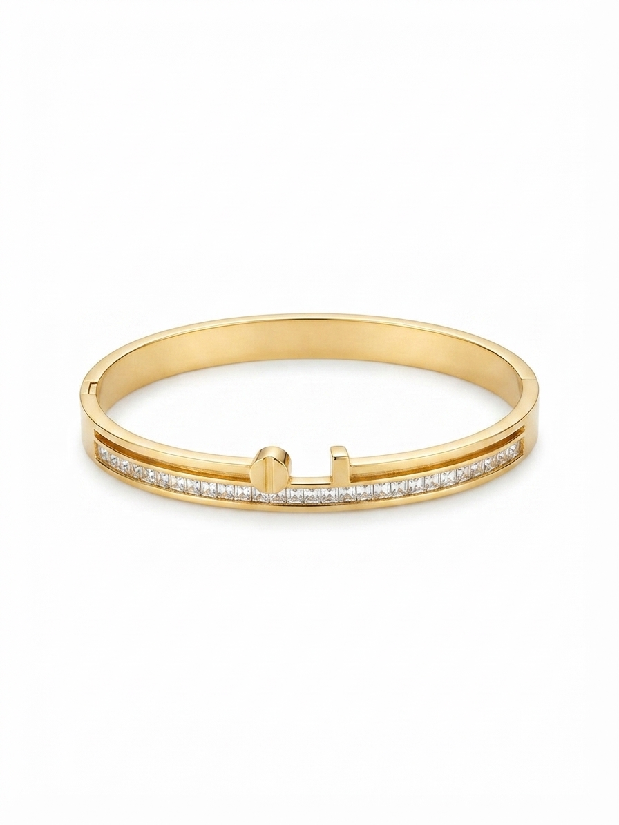 Modern Screw Accent Diamond Standard Size Kada Bracelet