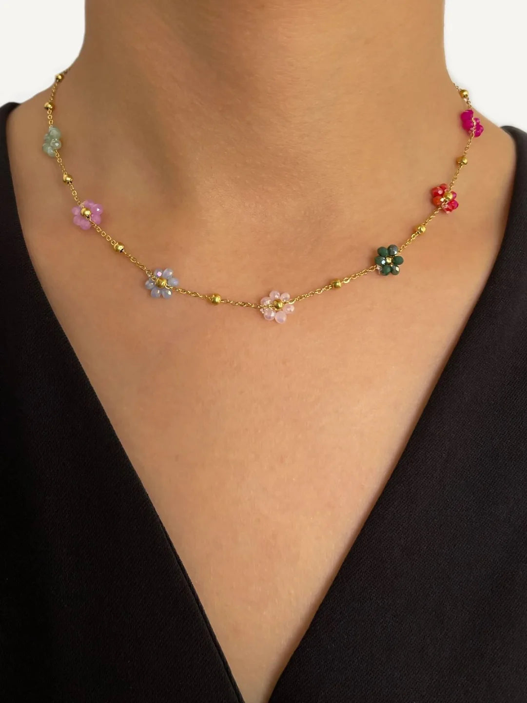 Multicolour floral chain necklace